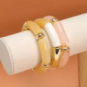 Cuentas acrílicas transparentes 35x11mm tubo curvo - Salmon Marble x6