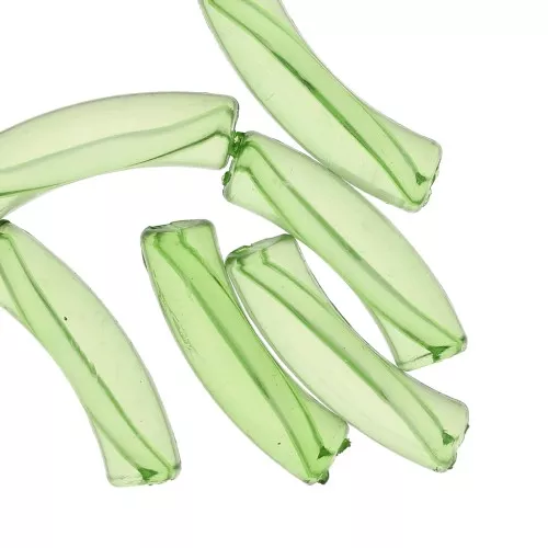 Perlas acrílicas transparentes 32x8 mm tubo curvo - Verde claro x6