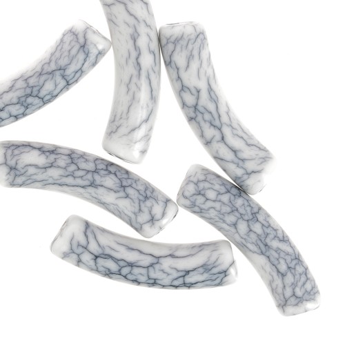 Perlas tubo curvadas de acrílico opaco 32x8 mm - efecto craquelado - Blanco x6