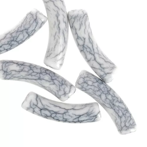 Perlas tubulares curvadas 32x8 mm en acrílico opaco - efecto craquelado - Blanco x6