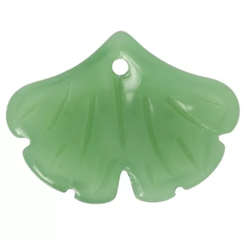 Colgante de cristal hoja de Ginkgo 15x20 mm - Verde x1