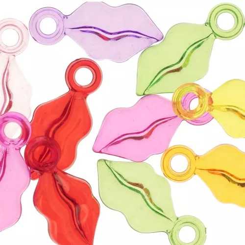 Labio - Colgantes boca - 25x11 mm en resina transparente - Multicolor x10