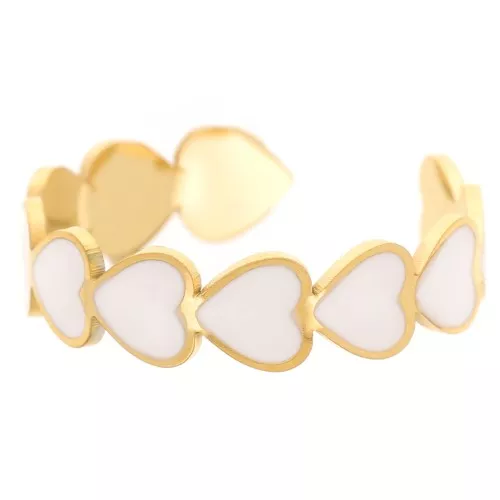 Anillo ajustable T52 a T58 con motivo de corazón de resina epoxi -Acero inoxidable 316L dorado -Blanco