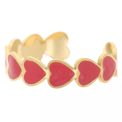 Anillo ajustable T52 a T58 con motivo de corazón de resina epoxi - Acero inoxidable 316L dorado - Rojo