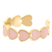 Anillo ajustable T52 a T58 con motivo de corazón de resina epoxi -Acero inoxidable 316L dorado -Rosa