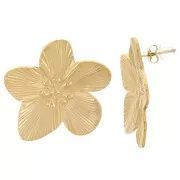 Pendientes flor de cerezo 30 mm Acero inoxidable 304L Dorado x2