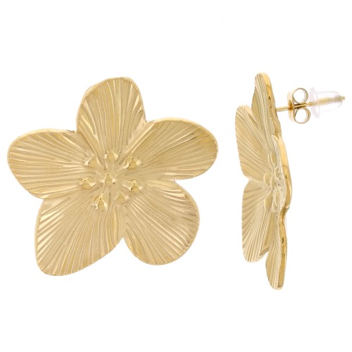 Pendientes flor de cerezo 30 mm Acero inoxidable 304L Dorado x2