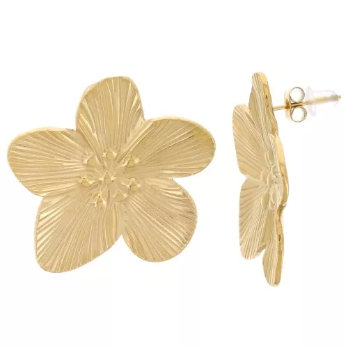 Pendientes flor de cerezo 30 mm Acero inoxidable 304L Dorado x2