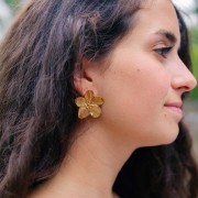 Pendientes flor de cerezo 30 mm Acero inoxidable 304L Dorado x2