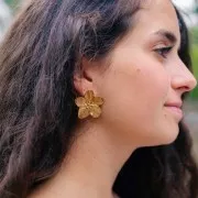 Pendientes flor de cerezo 30 mm Acero inoxidable 304L Dorado x2