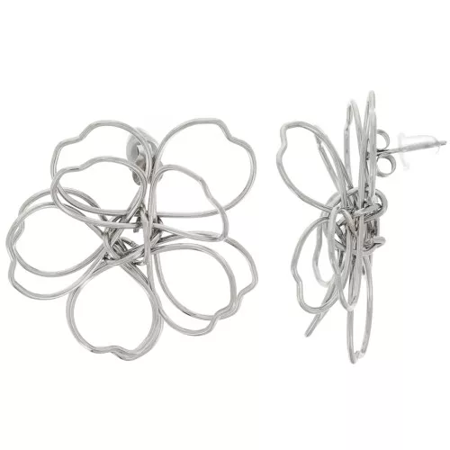 Pendientes flor de alambre - volumen 3D - 35 mm Acero inoxidable 316L x2