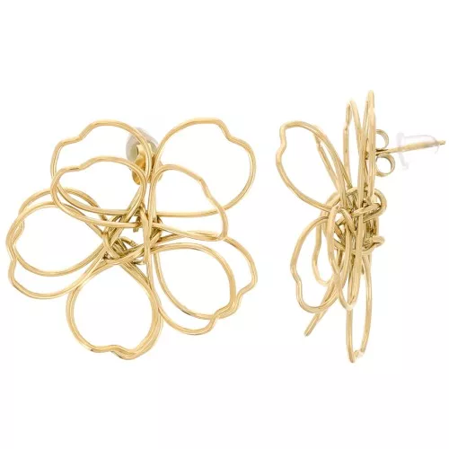 Pendientes del hilo flor - volumen 3D - 35 mm Acero inoxidable 304 Dorado x2