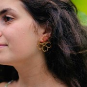 Pendientes del hilo flor - volumen 3D - 35 mm Acero inoxidable 304 Dorado x2