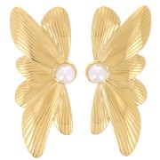 Pendientes media flor 40x16mm cabujón nacarado acero inoxidable 304L Dorado x2|raw }}