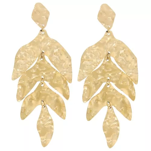 Pendientes colgantes Hoja 74x30mm - Acero inoxidable 316L dorado x2