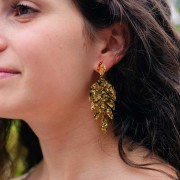 Pendientes colgantes Hoja 74x30mm - Acero inoxidable 316L dorado x2