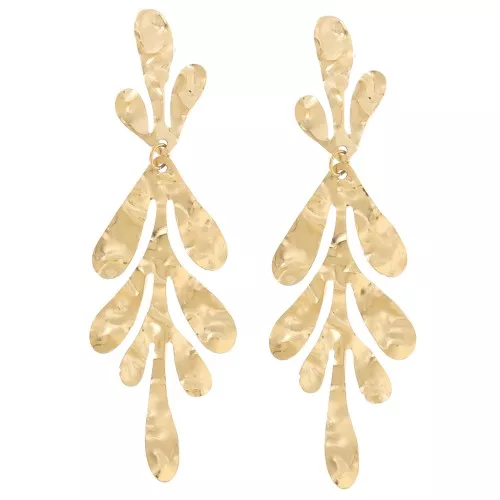 Pendientes hoja 63X20mm - Acero inoxidable 316L dorado x2