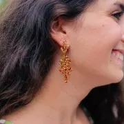 Pendientes hoja 63X20mm - Acero inoxidable 316L dorado x2