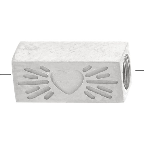 Cuenta tubo rectangular 7x3 mm motivo corazón - Acero inoxidable 316L x1