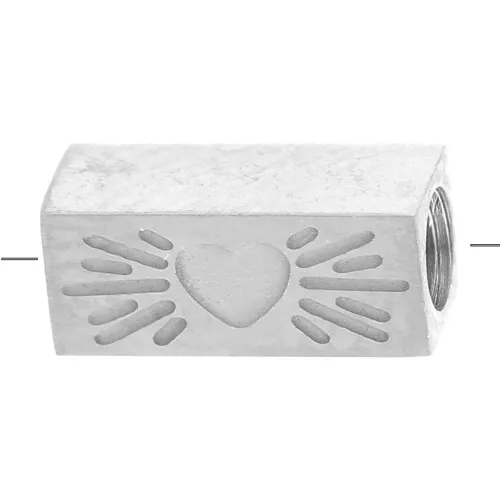 Cuenta tubo rectangular 7x3 mm motivo corazón - Acero inoxidable 316L x1