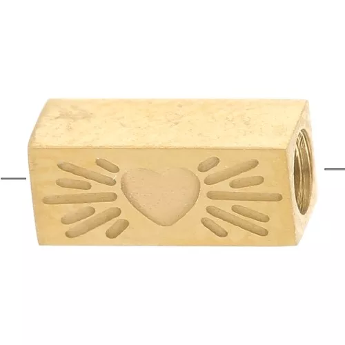 Cuenta tubo rectangular 7x3 mm motivo corazón - Acero inoxidable 316L Dorado x1