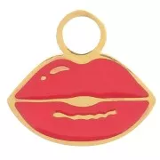 Charm de boca 8x9 mm Resina epoxi - Acero inoxidable 316L Dorado - Rojo x1