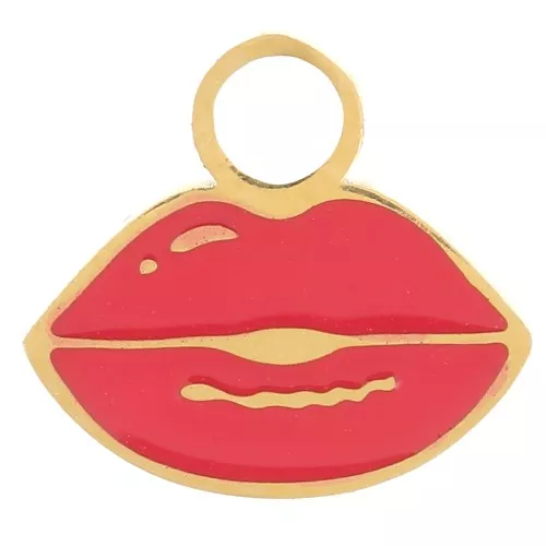 Charm de boca 8x9 mm Resina epoxi - Acero inoxidable 316L Dorado - Rojo x1