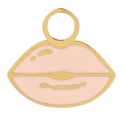 Colgante boca 8x9 mm Resina epoxi - Acero inoxidable 316L dorado - Rosa claro x1