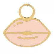 Colgante boca 8x9 mm Resina epoxi - Acero inoxidable 316L dorado - Rosa claro x1