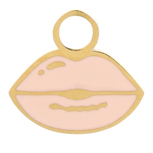 Colgante boca 8x9 mm Resina epoxi - Acero inoxidable 316L dorado - Rosa claro x1