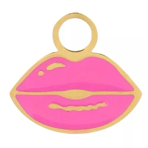 Colgante boca 8x9 mm Resina epoxi - Acero inoxidable 316L dorado - Fucsia x1