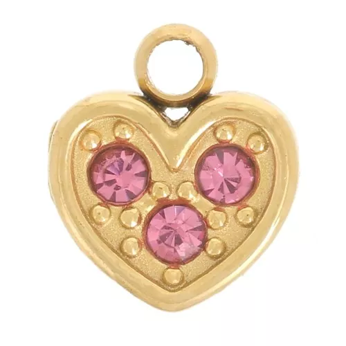 Colgante corazón 6,5x6 mm óxidos de circonio - Acero inoxidable 304L Dorado - Rosa x1