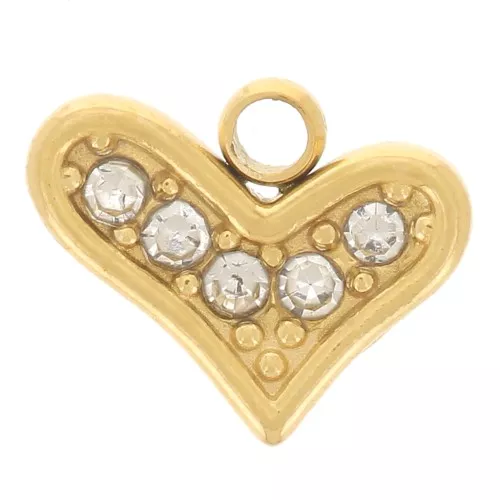 Colgante corazón 6,5x8 mm - Óxidos de circonio - Acero inoxidable 304L - Dorado x1