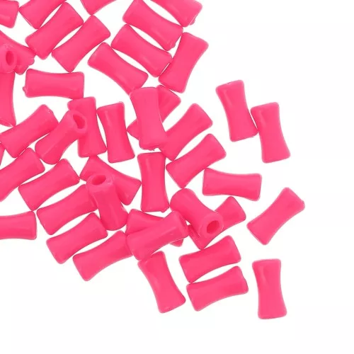 Tubo de cuentas de bambú en acrílico opaco 11x5 mm Rosa Fluo x30