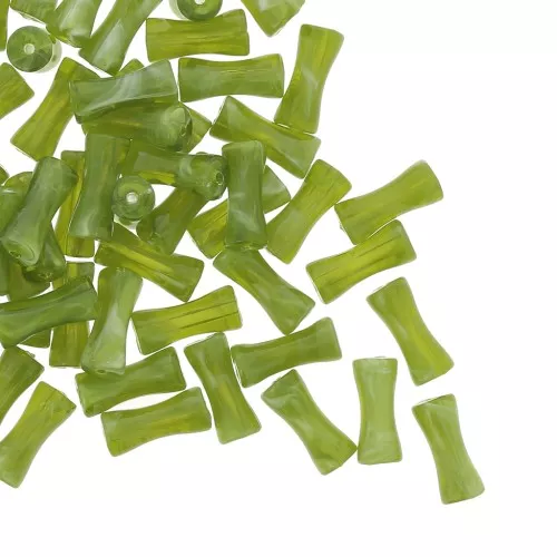 Tubo de cuentas de bambú en acrílico transparente 13x5 mm Verde jaspeado x15