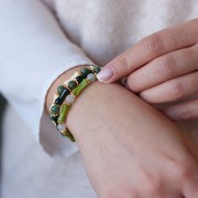 Tubo de cuentas de bambú en acrílico transparente 13x5 mm Verde jaspeado x15