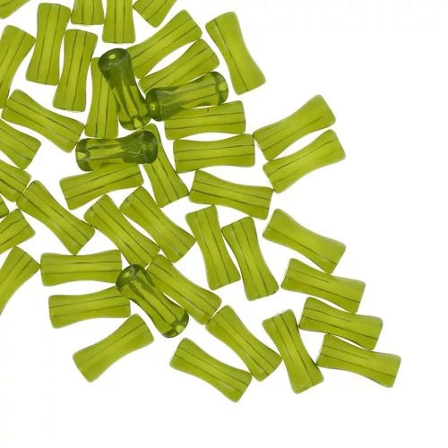 Perlas acrílicas transparentes tubo de bambú 13x5 mm Verde x15
