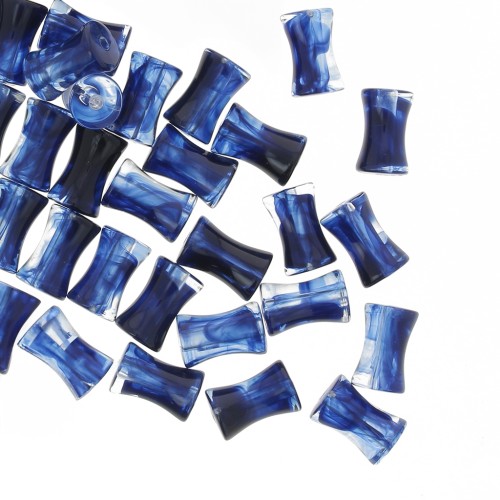 Tubo de cuentas de bambú en acrílico transparente 13x8 mm Azul medianoche jaspeado x20