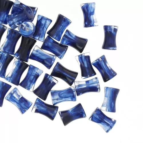 Tubo de cuentas de bambú en acrílico transparente 13x8 mm Azul medianoche jaspeado x20