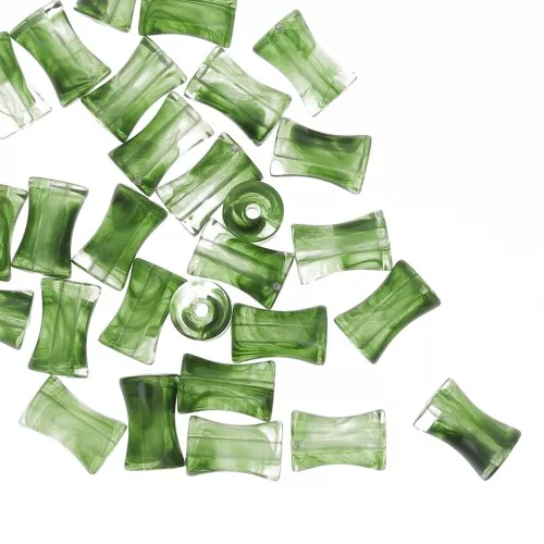 Tubo de cuentas de bambú en acrílico transparente 13x8 mm Verde jaspeado x20