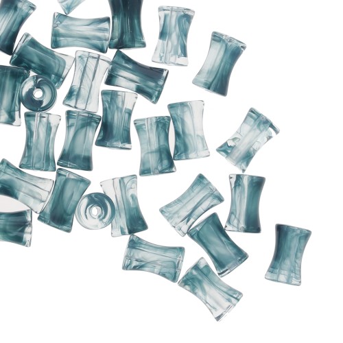 Tubo acrílico transparente de bambú 13x8 mm Azul jaspeado Gris x20