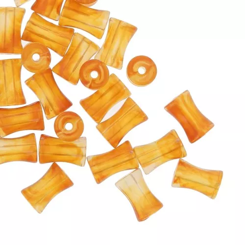 Tubo de cuentas de bambú en acrílico transparente 13x8 mm Naranja Amarillo jaspeado x20