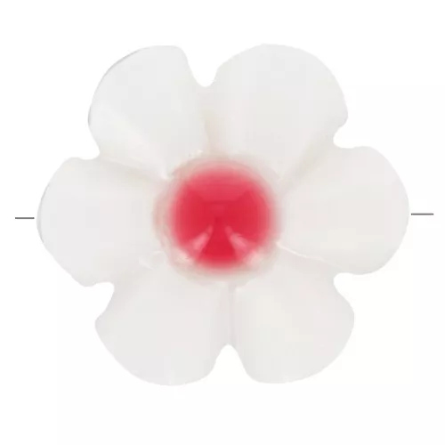 Perla nacarada flor 12 mm - Blanco - Rojo coral x1