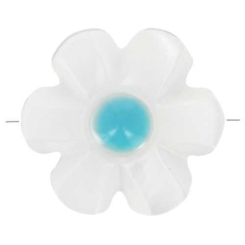 Perla flor de nácar de 12 mm - Blanca - Azul x1