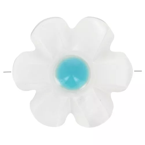 Perla flor de nácar de 12 mm - Blanca - Azul x1