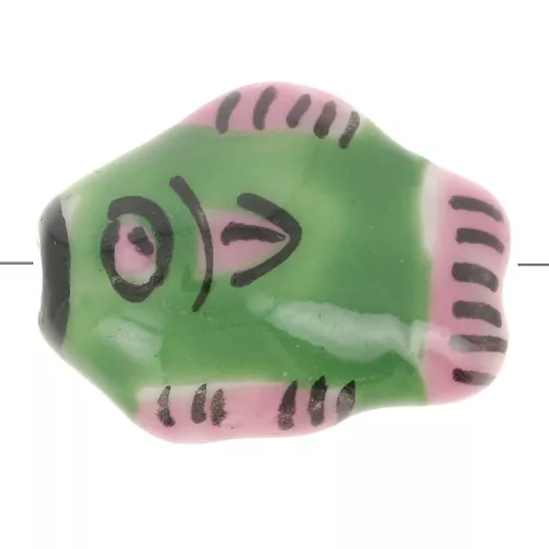 Cuenta pez de cerámica 12x15 mm Verde - Rosa x1