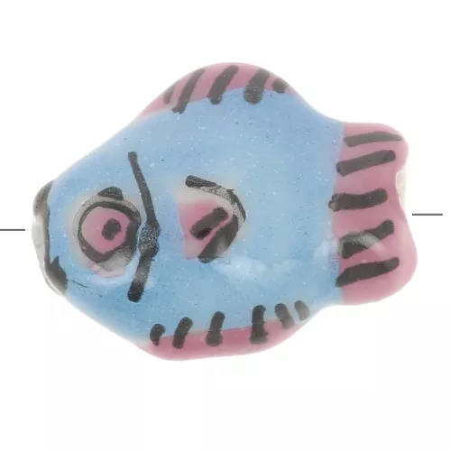 Cuenta pez de cerámica 12x15 mm Azul cielo - Rosa x1