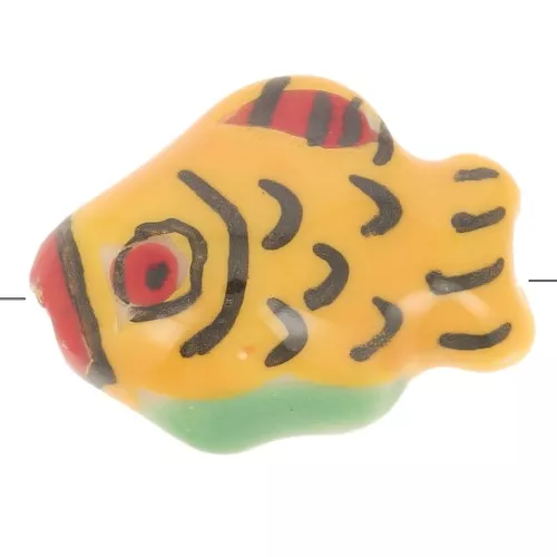 Cuenta pez de cerámica 12x15 mm Amarillo - Rojo x1
