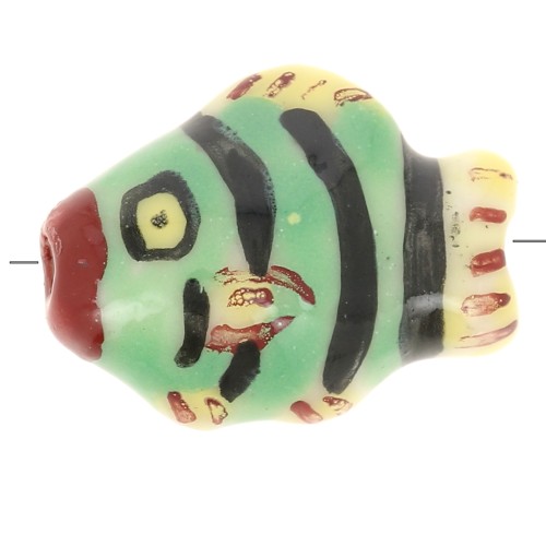 Cuenta pez de cerámica 12x15 mm Verde claro - Amarillo x1