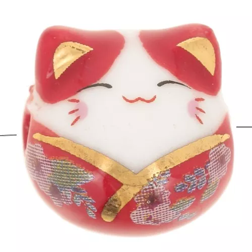 Suerte gato perla - amuleto de la suerte - cerámica 14 mm Rojo x1